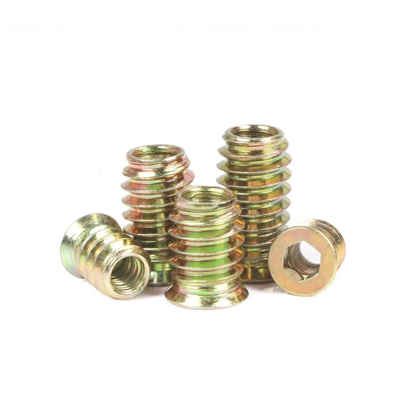 Porca de Rosca para Madeira Liga de Zinco Flangeada Hex Drive Head Conector de Móveis m4 m5 m6 m8 M10 100 Pcs