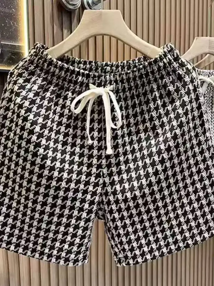 Summer 2025 Men's Casual Plaid orts Five-Quarter Length Outerwear Loose Fit Versatile Mid-Waist Straight Leg Breathable