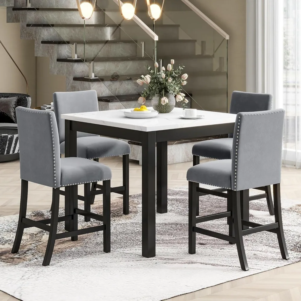 Dining Table Set for 4 Counter Height Dining Table Set 5 Piece Room Set for Kitchen and Living Room Furniture