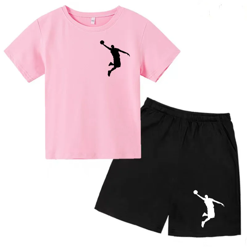 Summer Children's Sports Set Men's and Women's Sports T-shirt Short Sleeve Shorts Leisure Set Gift Preferred 3-13 Years Old 4