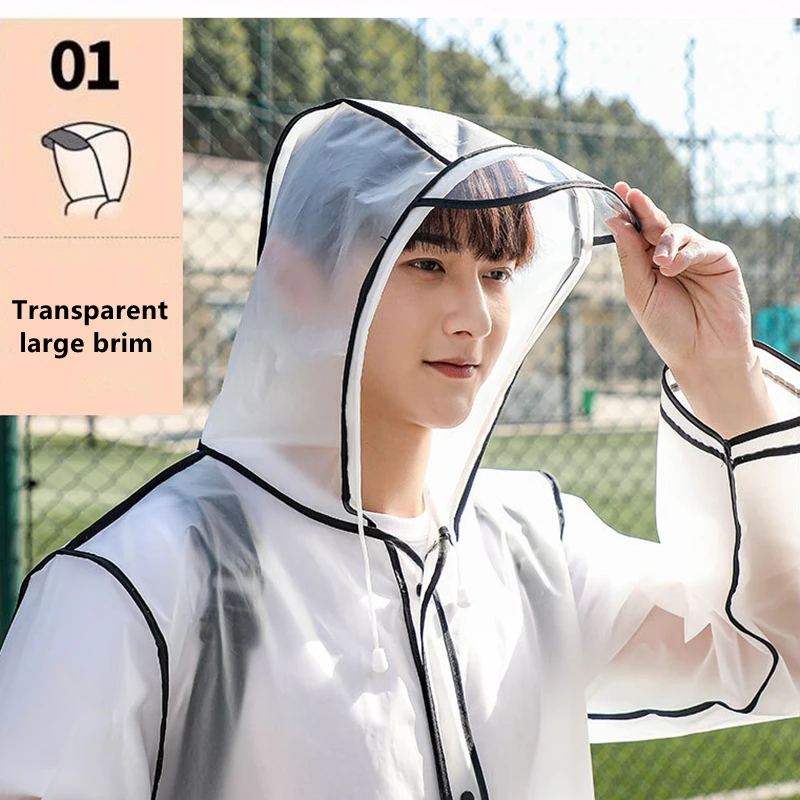 Waterproof Transparent Eva Long Ladies Raincoats Women Men Fashion Rain Coat Jackets Hooded With Schoolbag space