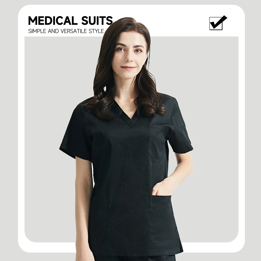 High Quality V-neck Scrub Tops Beauty Salon Nursing Elastic Waist