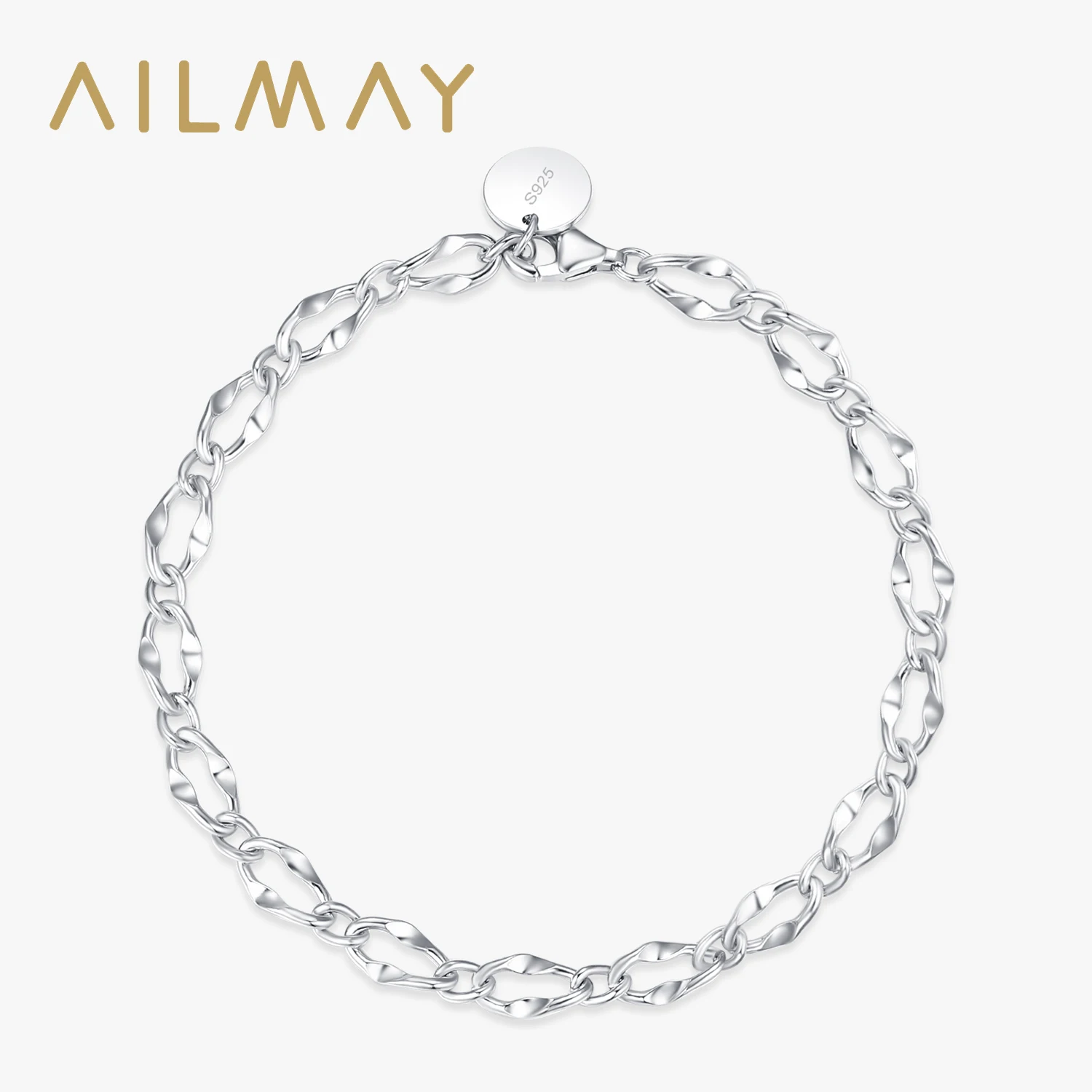

Ailmay 925 Стерлинговое Серебро минималистский геометрический дизайн браслеты для женщин модные регулируемые звенья цепочка браслет Изысканные ювелирные изделия