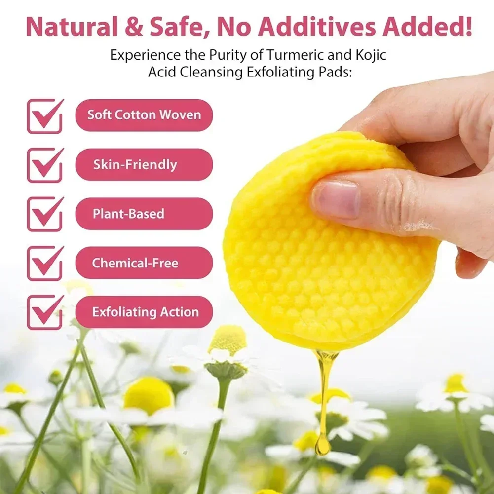 40pcs/pack Turmeric Kojic Acid Cleansing Pads Exfoliating Pad Facial Sponges For Cleansing Exfoliating Daily Cleansing Skin Care 4