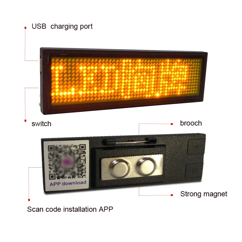 Luminous Led Name Plate Shopping Guide Badge LED Magnetic Badge Plate Bluetooth APP Programmable Scrolling Messages Tag