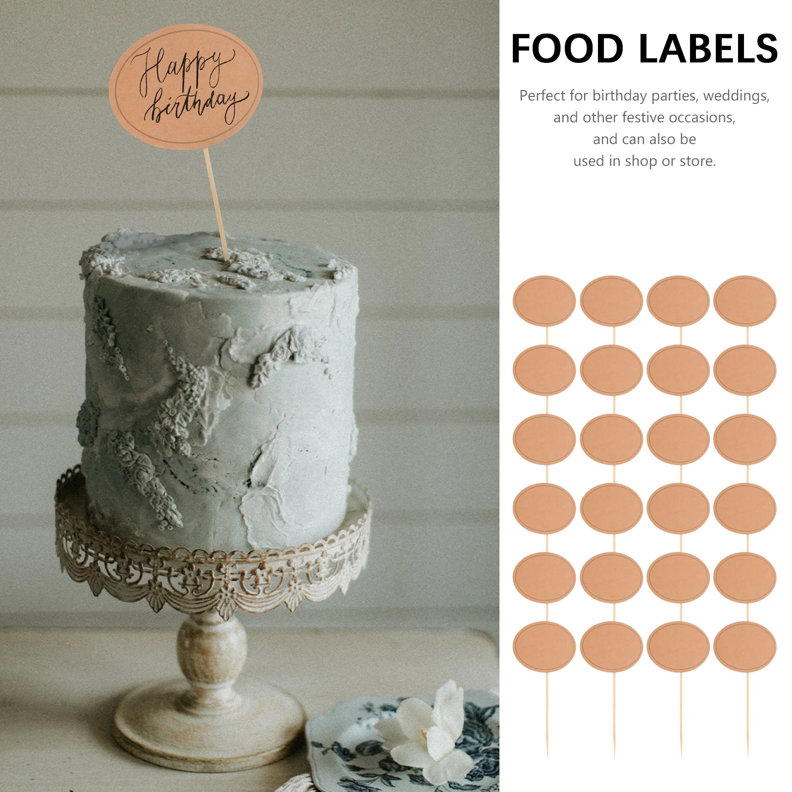 24 Pcs Label Insert Labels Stickers Price Cheese Markers Light Brown Wood Party Supplies