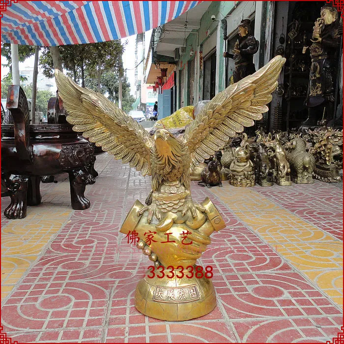 

51CM Huge TOP ART Success Auspicious GOLD Arabia Eagle Falcon hawk brass statue-HOME office company efficacious Mascot