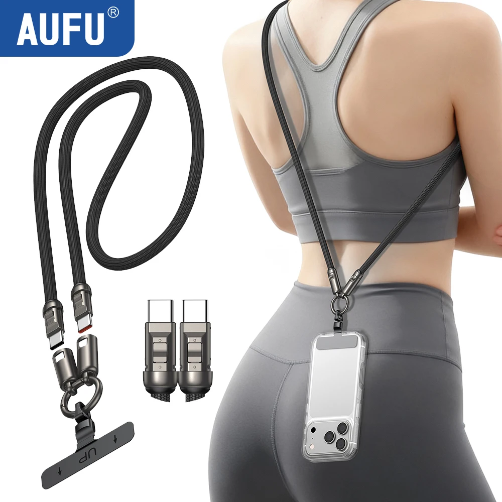 Universal Phone Lanyard Charger: 240W USB-C to Type-C Data Cable
