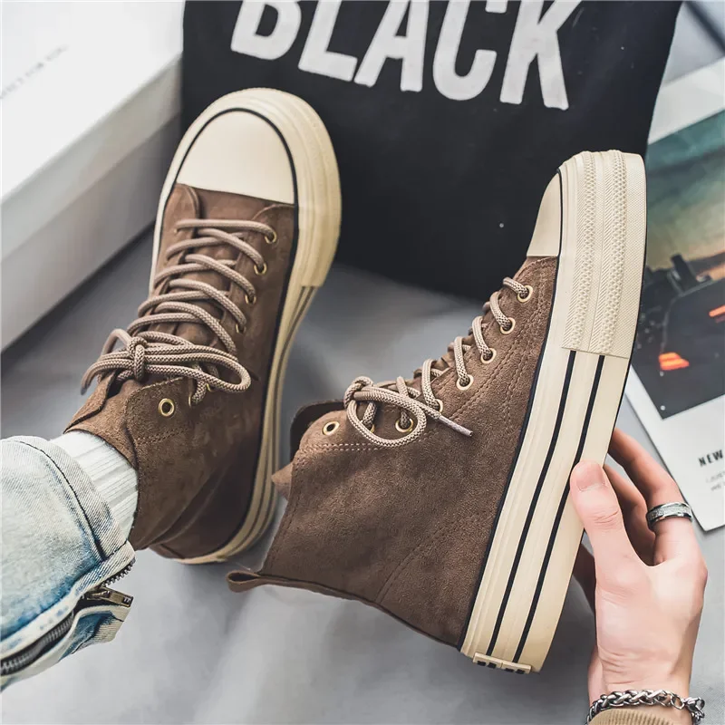 High-Top Canva Men's Shoes Summer Breathable 2024 New Style Black Student Niche Sports Casual Platform Fabric Shoes 2