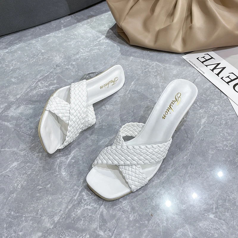 

Новинка лета 2022, новый дизайн, плетеные женские туфли на высоком каблуке, Женские базовые пляжные сандалии