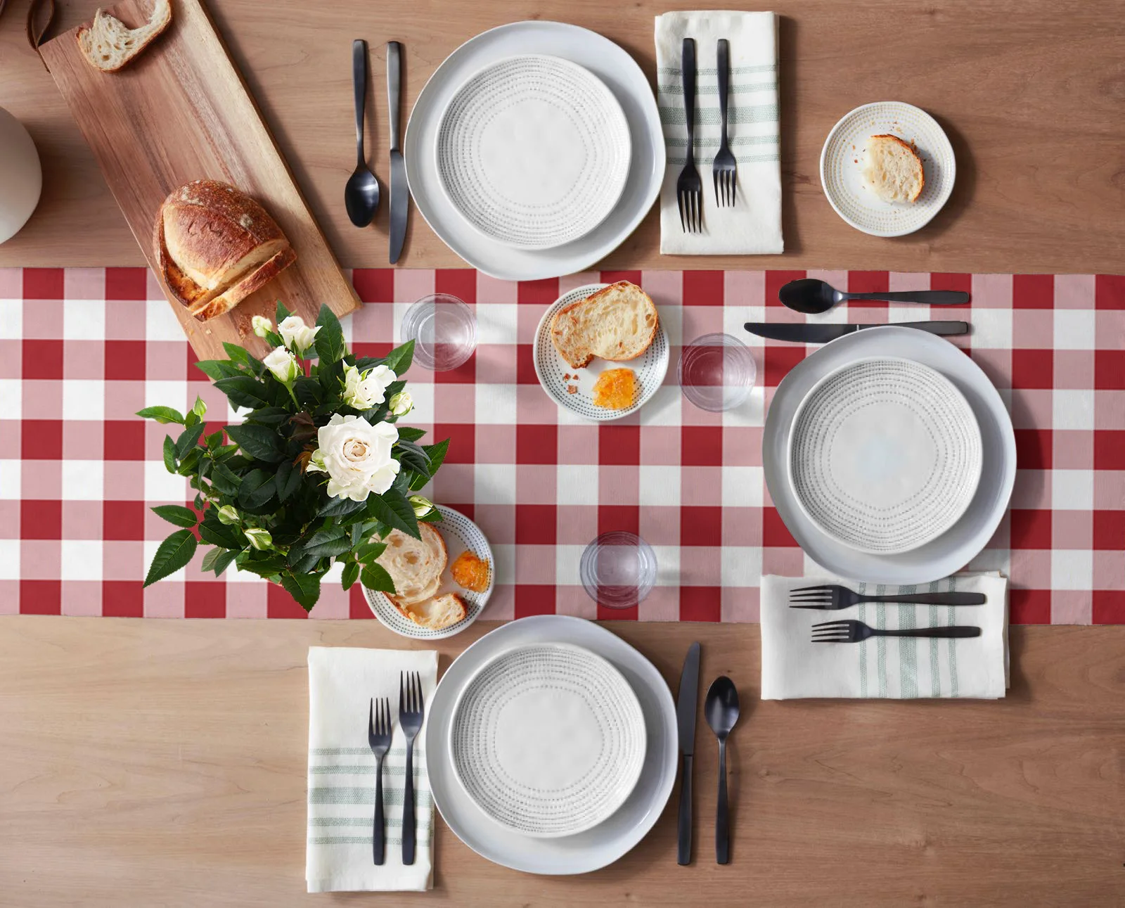 Pastoral Style Red White Plaid Linen Table Runners Kitchen Table Decoration Dining Runner Wedding Party Supplies