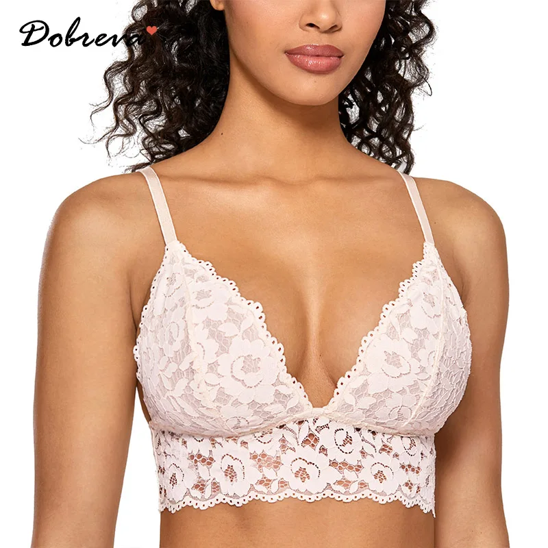 DOBREVA-Bralette de encaje Floral para mujer, Sujetador con relleno Sexy,  escote en V profundo, sin aros, talla grande, largo, Copas de la A la D -  AliExpress