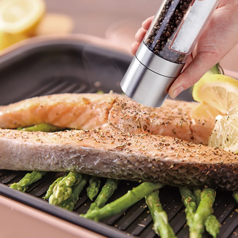 Seasoning Grinding Salt Cumin Spice Mill Pepper Grinder Shaker Stainless Steel 2 in 1 Manual