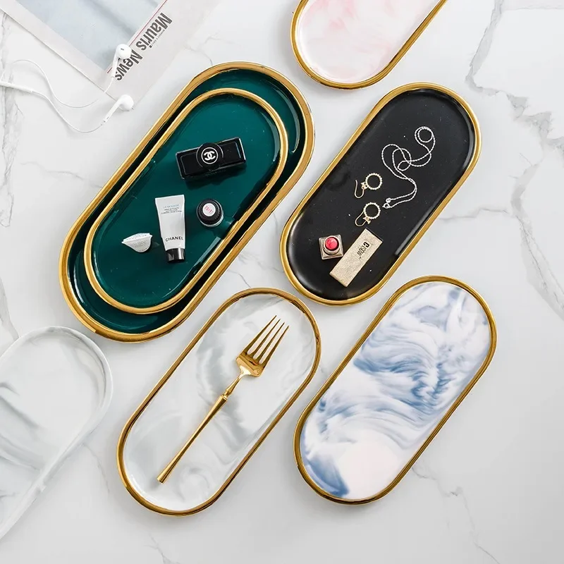 1 Pc Nordic Marble Ceramic Jewelry Tray Oval Phnom Penh Aromatherapy Storage Bathroom Toilet Bathtub Accessories Bathtub Trays