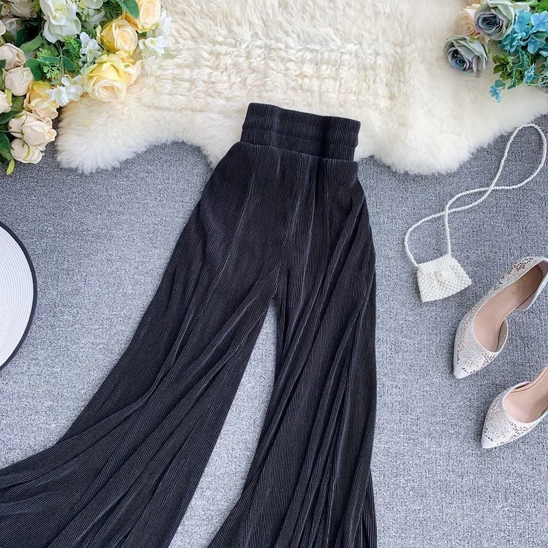 Elegant Trouser Casual Bottoms Pop Women High Waist Loose Fashion Pleated Pants 2022 Summer New Wide-leg Pants Female Streetwear