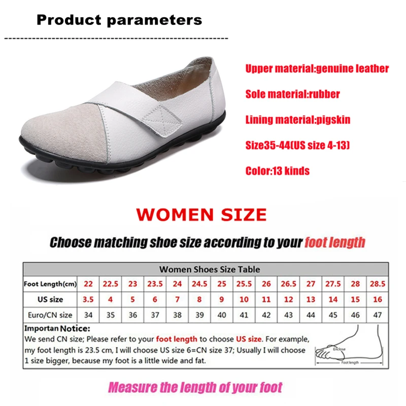 WOIZGIC Women's Female Mother Woman Genuine Leather Soft Shoes Flats Loafers Mocassin Boat Hook Loop De Mujer Big Size 42 43 44 6