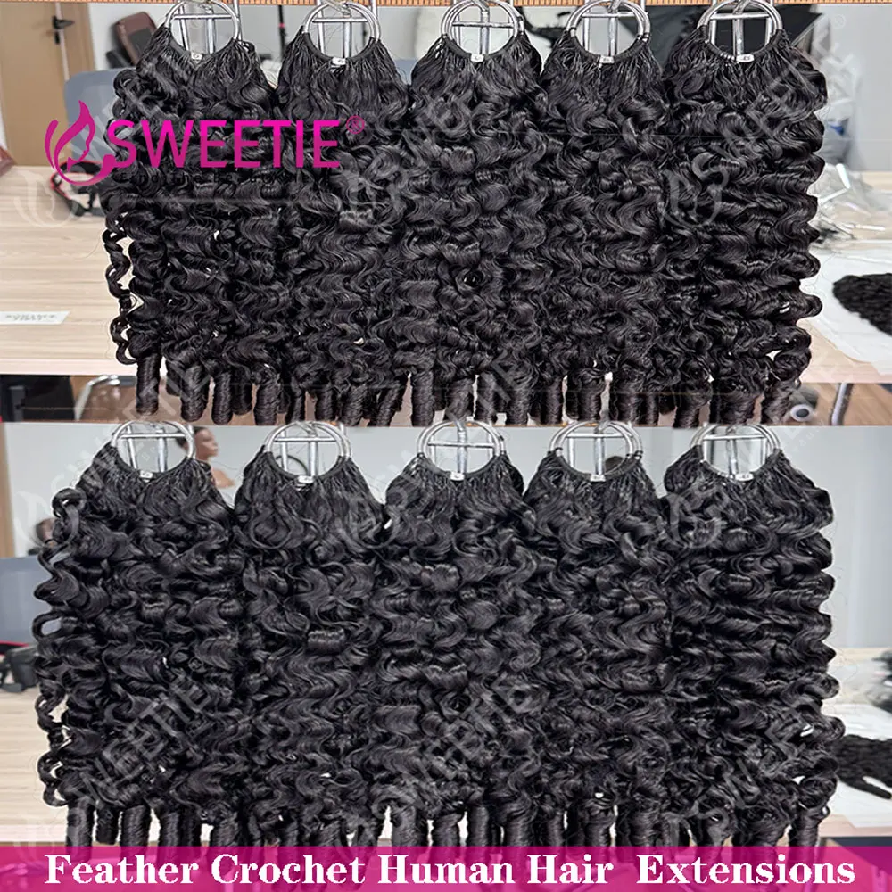 12A Burmese Pixie Curly Crochet Human Hair Knots Feather Crochet Hair Extensions Cambodian Curly Braiding Hair 100% Human Hair 1