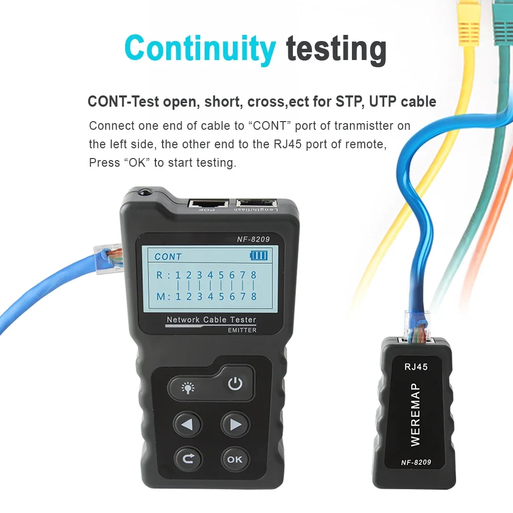 NOYAFA NF-8209 Cable Tracker Lan Display Measure Tester Network Tools LCD Display Measure Length Wiremap Tester 2