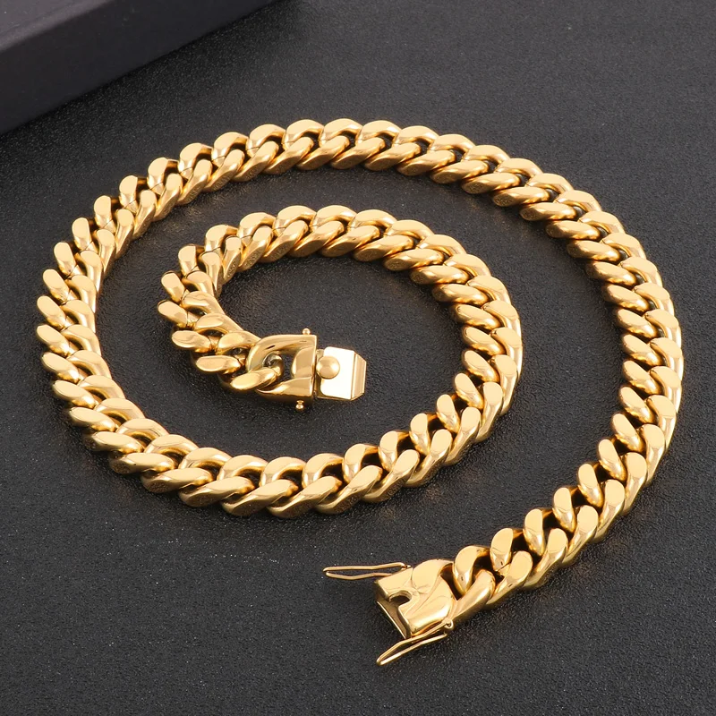 High Quality Stainless Steel Four Side Grinding Bracelet for Men Personalized Dragon Head Clasp Cuban Chain Necklace Trendy Gift