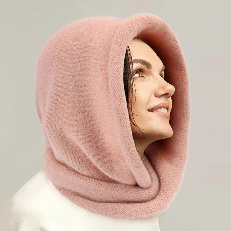 Women's New Winter Scarf In One Set Balaclava Hat Imitation Cashmere Knitted DIY Baotou Cap Woolen Pullover Hats