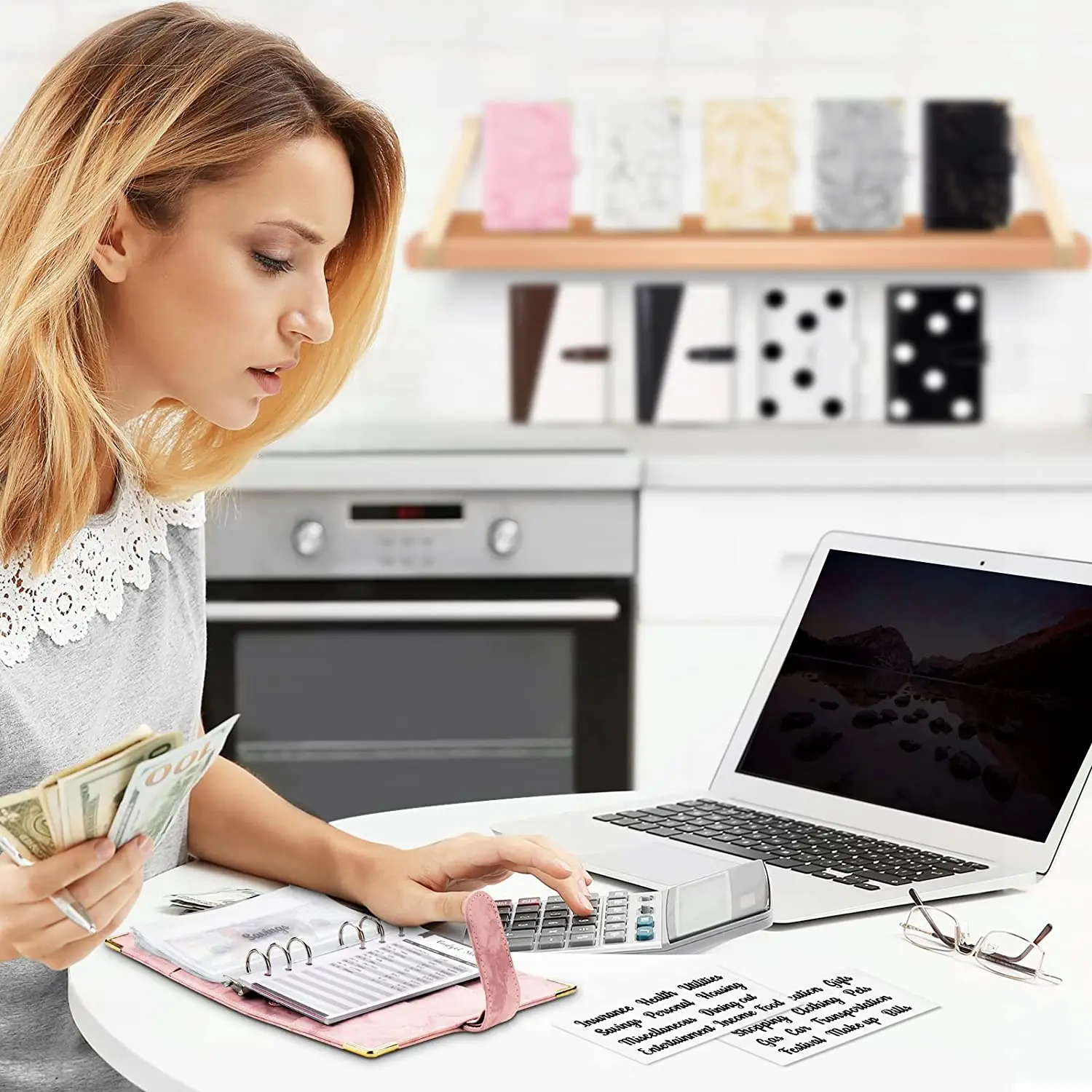 A6 Money Saving Organizer PU Leather Budget Binder Marble Notebook Budgets Planner 2023 Envelope Office School Supplies 6
