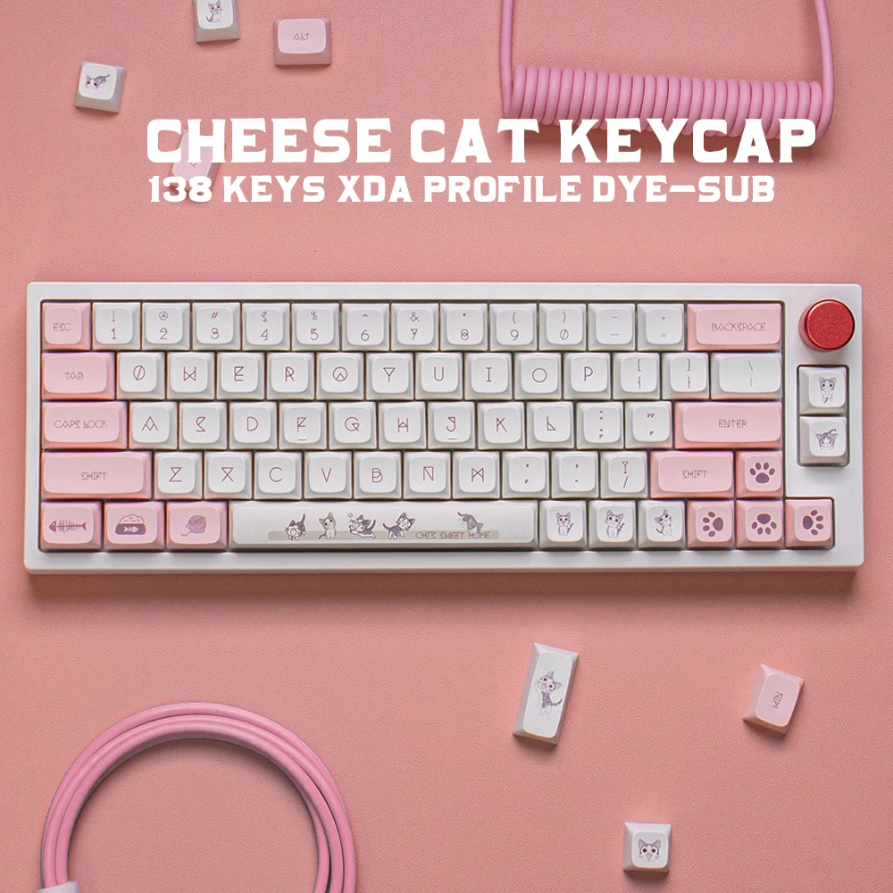 

137 Keys GMK Cheese Cat Keycaps PBT Dye Sublimation XDA Profile Keycap For MX Switch Fit 61/64/68/87/96/104 Mechanical Keyboard