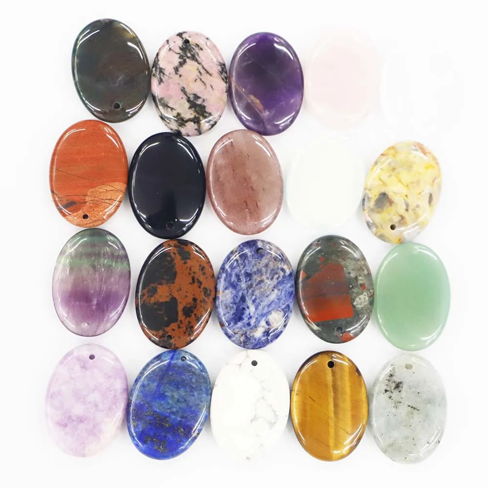 Good Quality Natural Stone Denier Oval Necklace Pendant Mineral Healing Fashion Reiki Charm DIY Jewelry Accessories Making 12Pcs