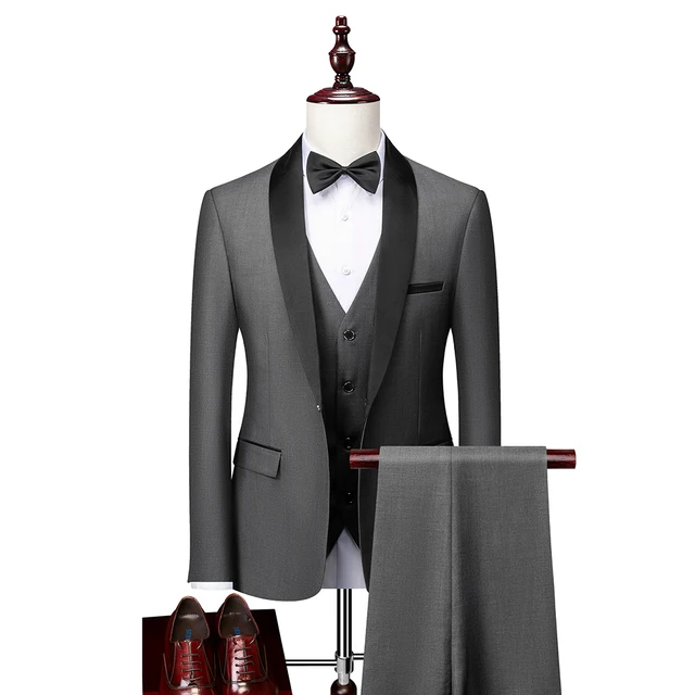 Men Skinny 3 Pieces Set Formal Slim Fit Tuxedo Prom Suit / Male Groom Wedding Blazers High Quality Dress Jacket Coat Pants Vest 6