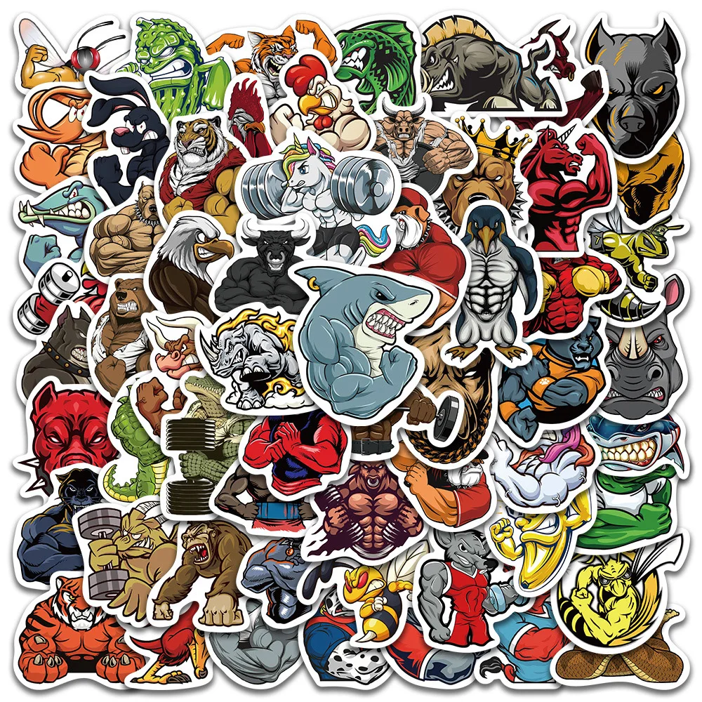 10/30/60pcs Cartoon Big Muscle Animals Stickers Funny Decals DIY Phone Laptop Water Bottle Waterproof Graffiti Sticker for Kids