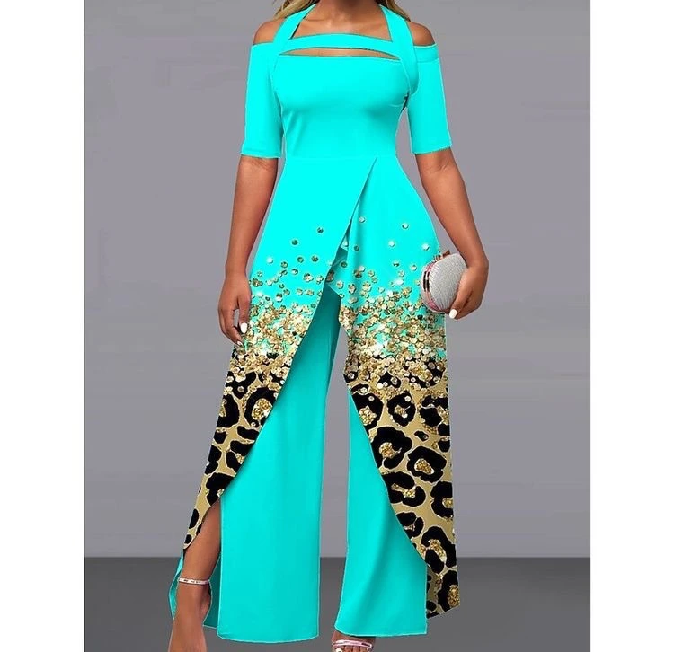 Jumpsuit Women Elegance 2023 Summer New Temperament Commuter Loose Fit Off Shoulder Contrast Print Y2k Conjoined Body Trousers