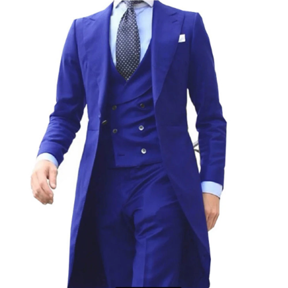 Mens Suit Long Coat Designs Chinese Red Men Suit Gentle Tuxedo Prom Blazer 3 Pieces (Jacket + Vest + Pants)