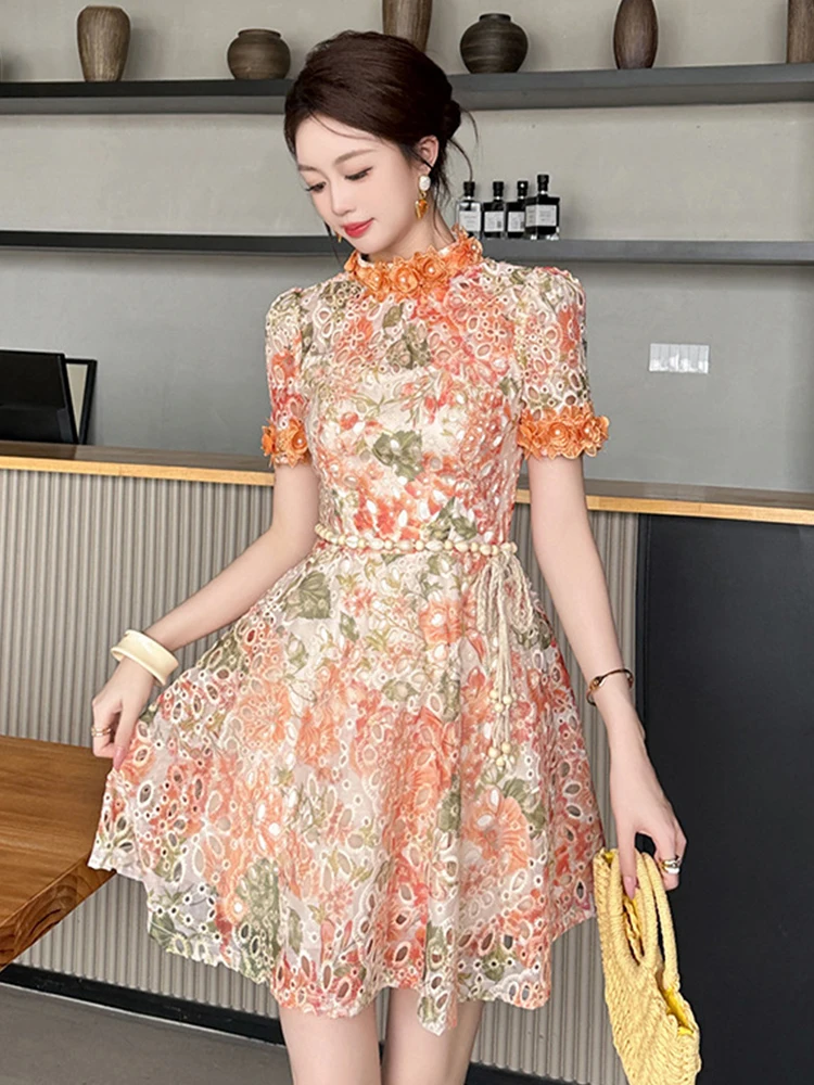 Elegant Cute Floral Lace Dress Women Clothes Gentle Hollow