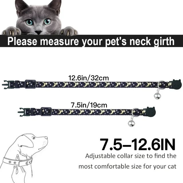 Airtag Case Cat Collar Breakaway,Moon & Stars Kitten Collar with Apple Air Tag Protective Holder for Girl Boy Cats Accessories 5