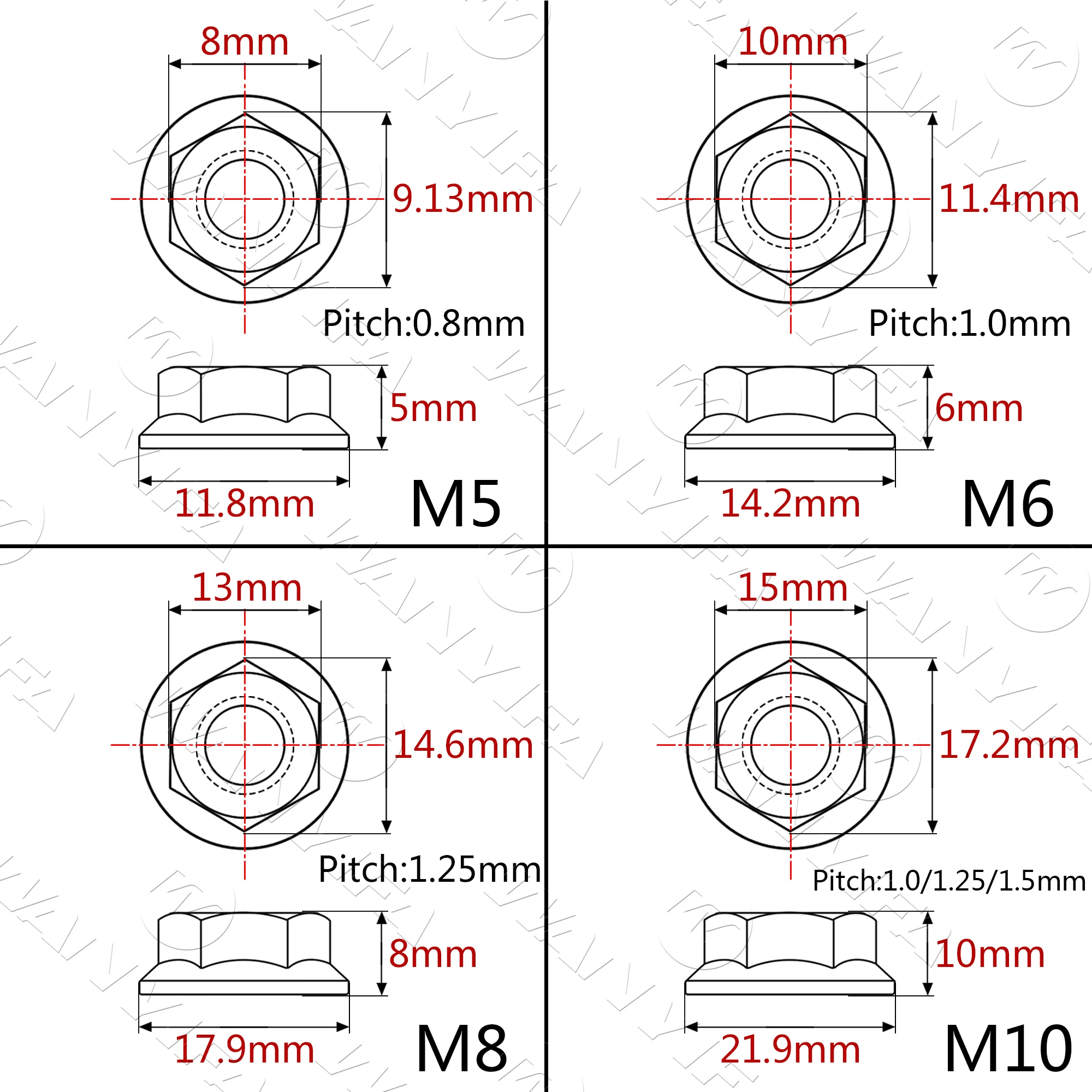 Titanium Flange Nuts Wanyifa M5 M6 M8 M10 M12 M14 M16 For Bicycle Motorcycle Car
