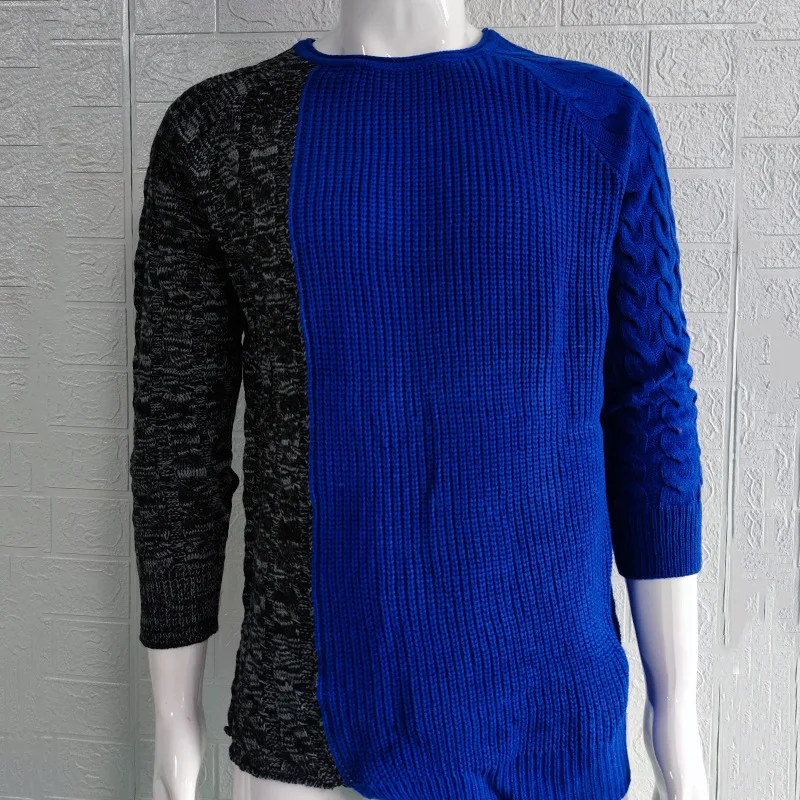 Men's Sweater 2023 Autumn And Winter New Slim Round Neck Color Matching Design Casual Large Size Sweater
