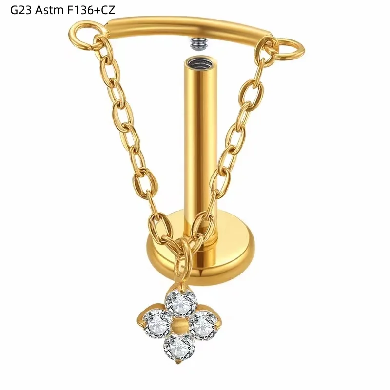 

10pcs Body Jewelry 16G G23 Titanium Chain Flowers CZ Lip Labret Bar Ear Helix Tragus Rook Bar Stud Body Piercing Jewelry NEW