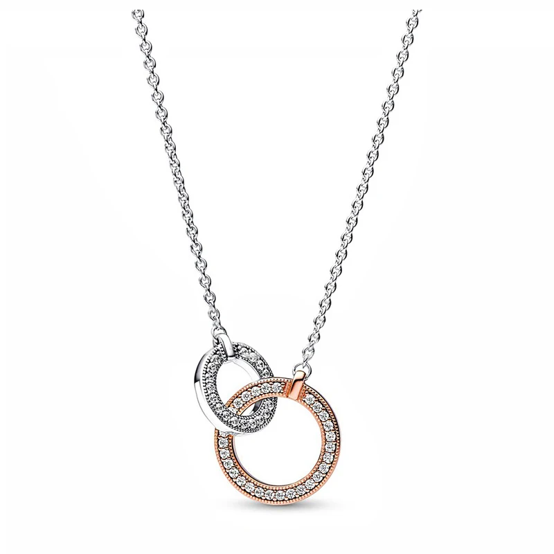 2023 Summer New 925 Silver Women's ME Gold Pearl Double Chain Creative Circle Pendant Necklace Women's Holiday High Quality Gift