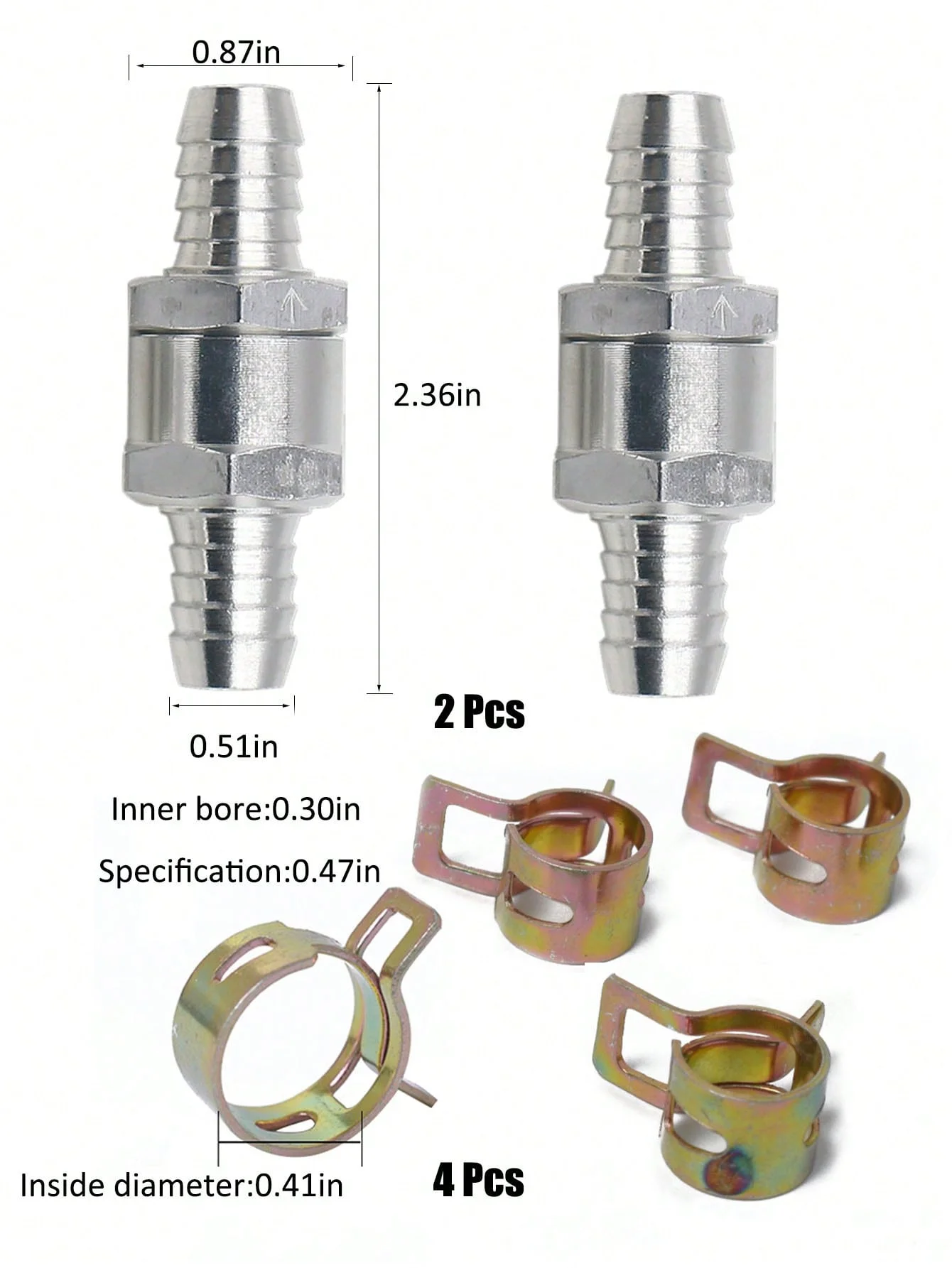 2 Pcs Check Valve Aluminum Alloy Kit 8mm-10mm Fuel Check Valve One Way Inline Non Return Diesel Gasoline 8.5mm-10.5mm Spring Ban