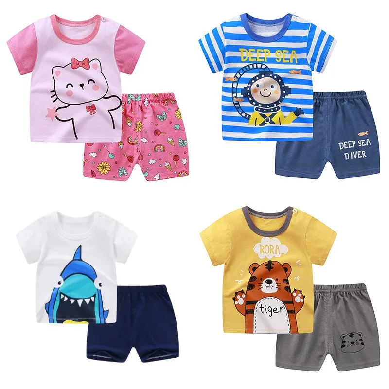 Summer Children's Short Sleeve Shorts Set Boys Girls  T-shirt + Pants baby Children Clothing Set Kid Clothes