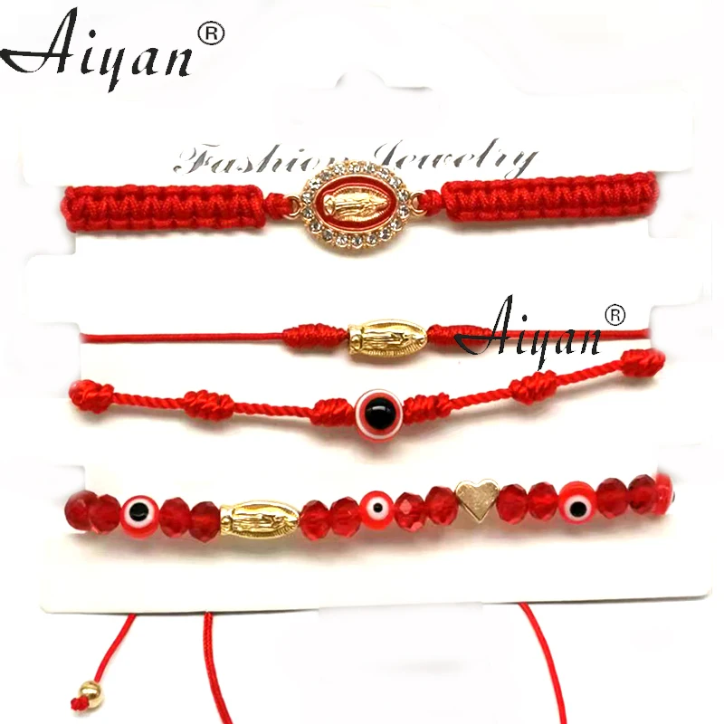 2 Card (4Pieces Bracelet 1 Card)Alloy Religious Saint Jude or Virgin Mary Braid Crystal And Eye Bracelets For Pray Or Protection