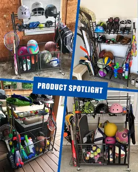 Garage Sports Equipment Organizer Ball Storage Garage Large Capacity Sports Organizer for Garage with Hooks and Baskets 4
