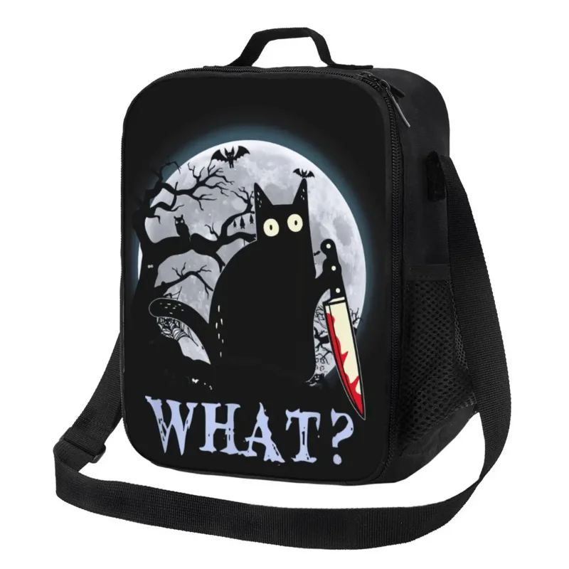 

Cat What Murderous Black Cat With Knife Portable Lunch Box Women Thermal Cooler Food Insulated Lunch Bag Kids School Children
