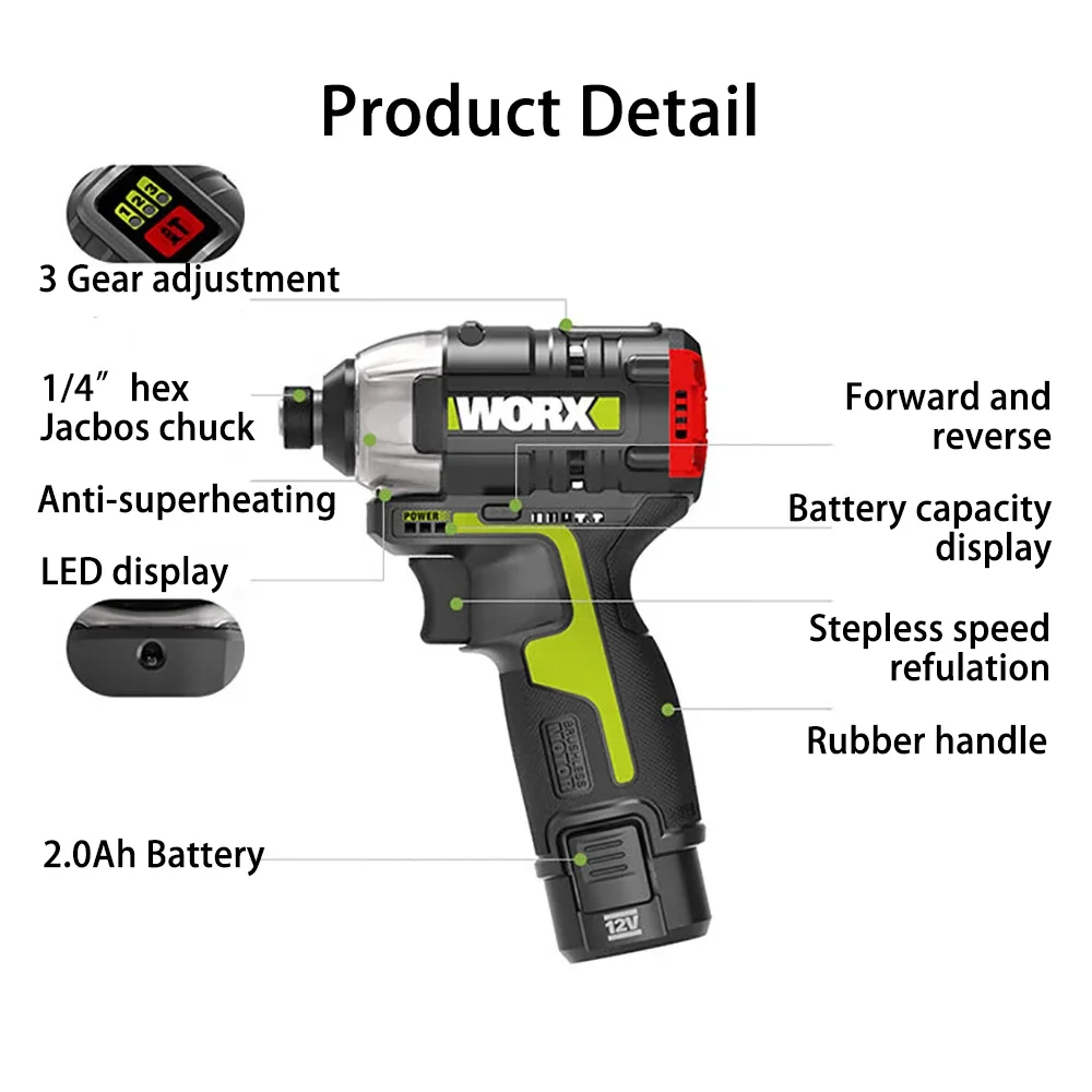 Worx  Ʈ ũ ̹, 귯ø , ũ ,  ͸  ũ ̹, WU132, 140Nm, 12V, 3300rpm