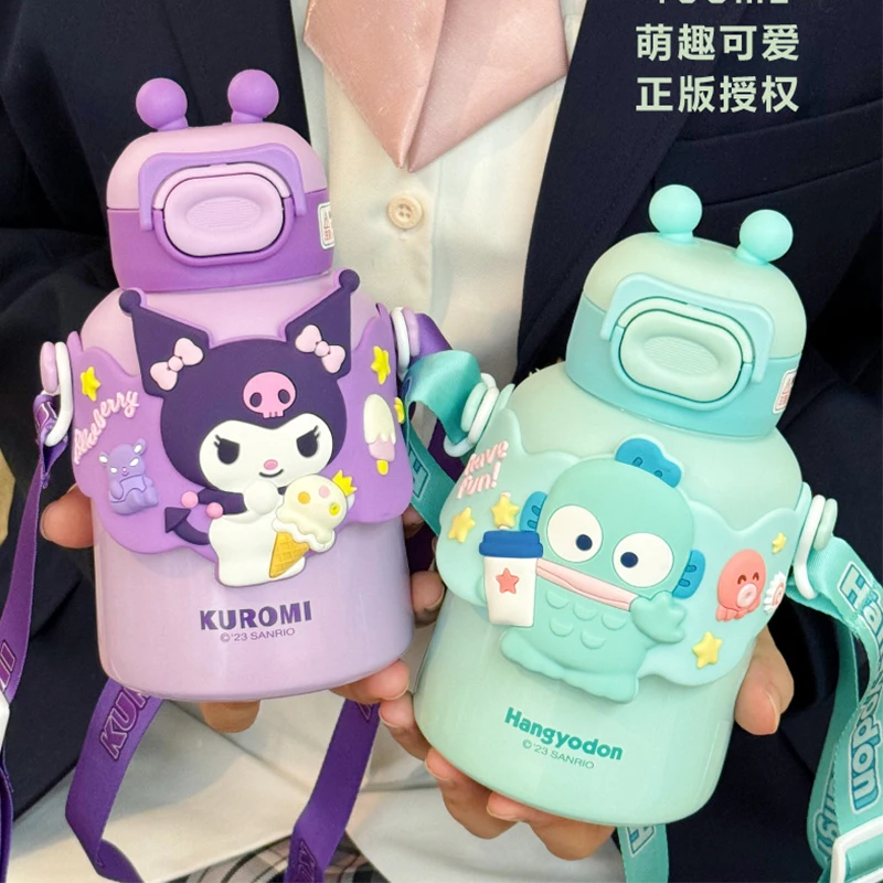 

Новый милый детский термос Hello Kitty Kuromi, Студенческая портативная соломенная чашка, чашка для живота, мультяшная чашка для воды из нержавеющей стали 316