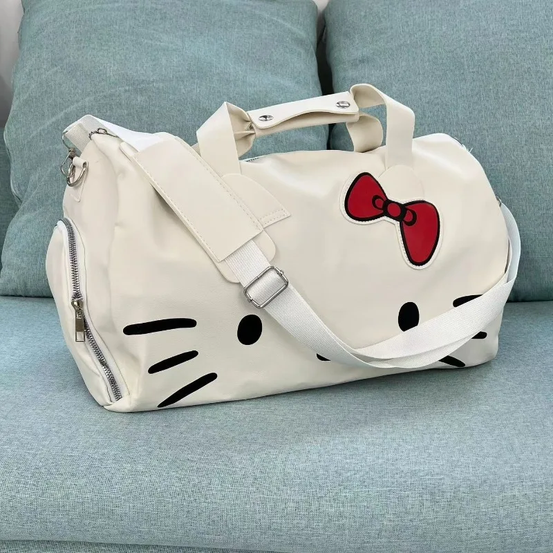 MINISO 대용량 여행 수하물 디자이너 가방, 럭셔리 귀여운 헬로 키티 방수 더플백, 패션 트렌드 브랜드