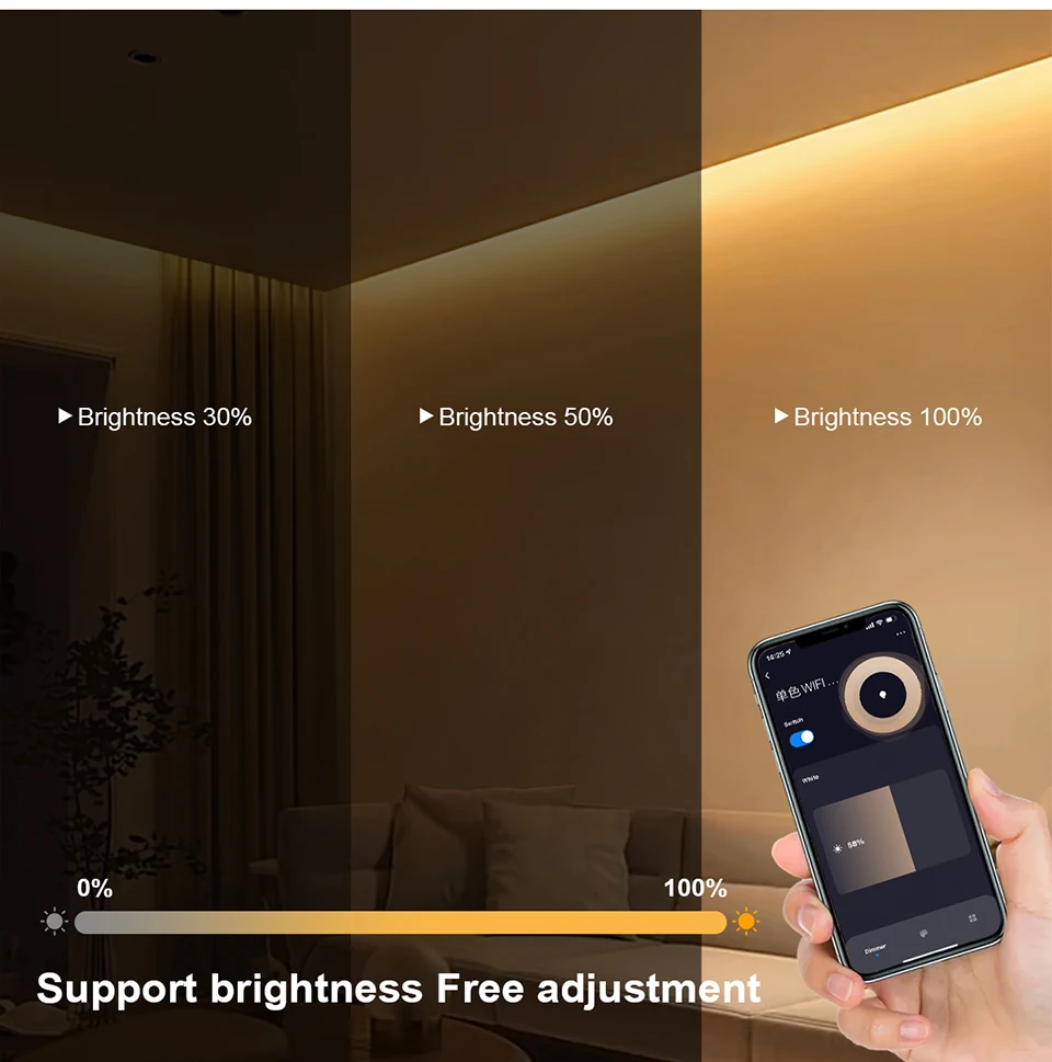 Description Picture 3 of itemWIFI Tuya Smart Life FOB COB LED Strip Light Flexible 5MM PCB Width Ultra Thin Neon Tape For Kitchen Cabinet Room Decor 12V