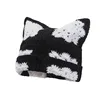Japanese Autumn and Winter Cute Cat Ears Pullover Hat Hand-crocheted Grandmother Grid Hollow Trend Skull Beanie Cap for Women's 4