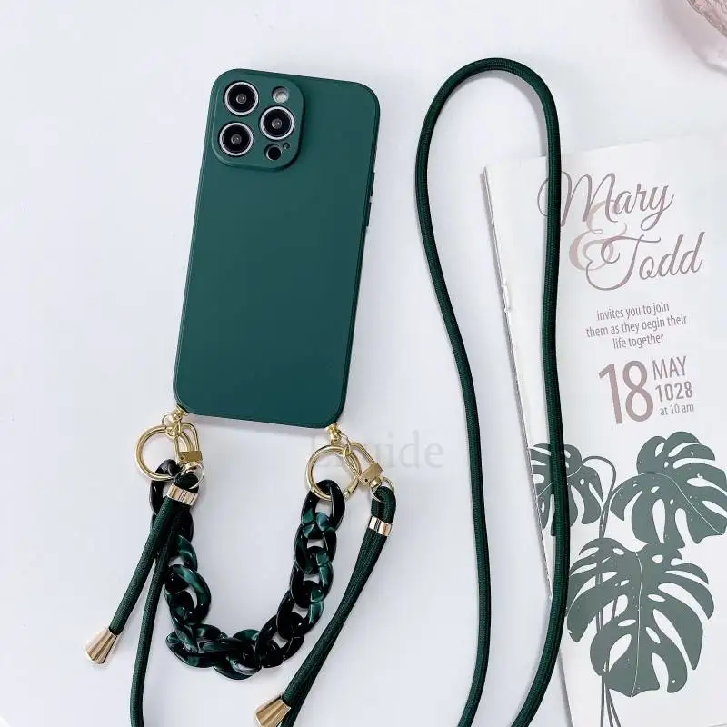 Elegant Marble Agate Chain Crossbody Phone Case with Liquid Silicone Finish