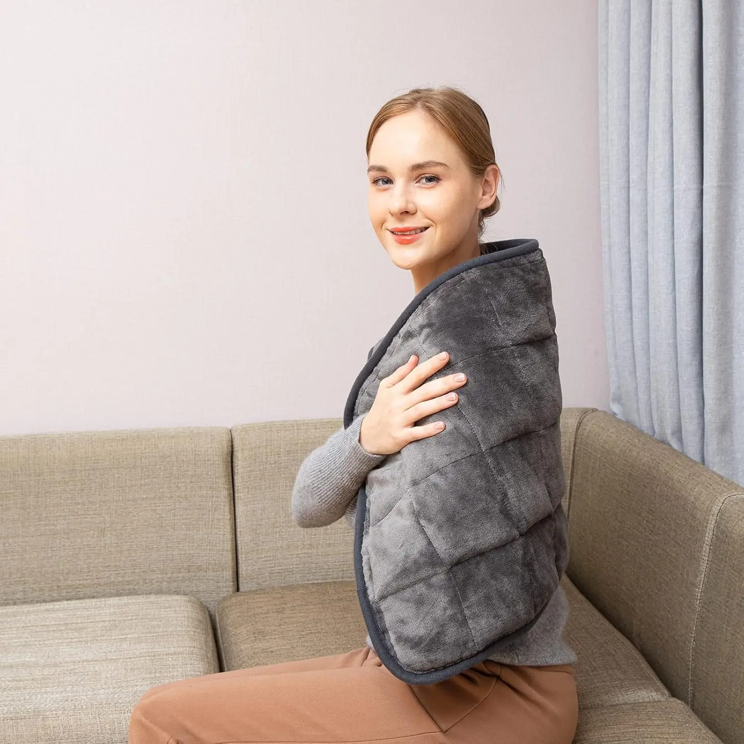 17''x33'' Weighted Heating Pad, 5.2lbs with 12 Temperature Settings& Countdown Display, Pain Relief