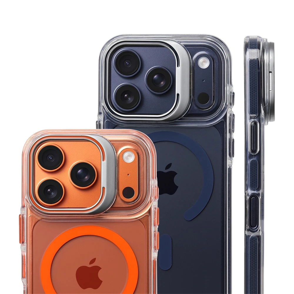 Luxuriöse magnetische stoßfeste transparente Schutzhülle für iPhone 18 17 Pro Max 16 15 14 13 12 Plus mit Magsafe-Objektivschutz und Ständer.